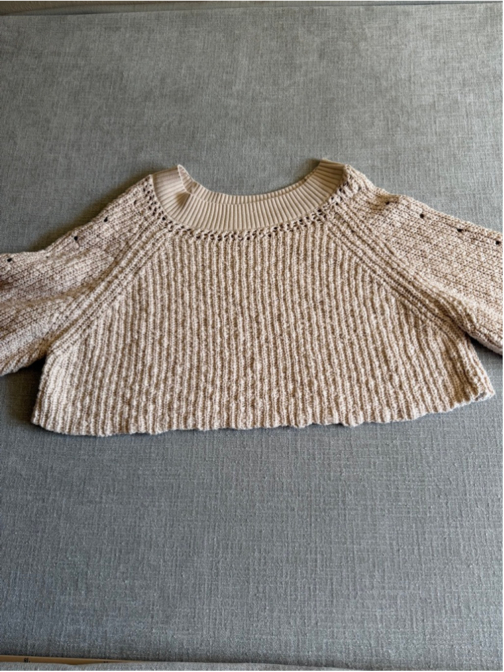 Free People Pandora Boatneck Sweater ivory chunky knit cropped women’s medium - Picture 3 of 10